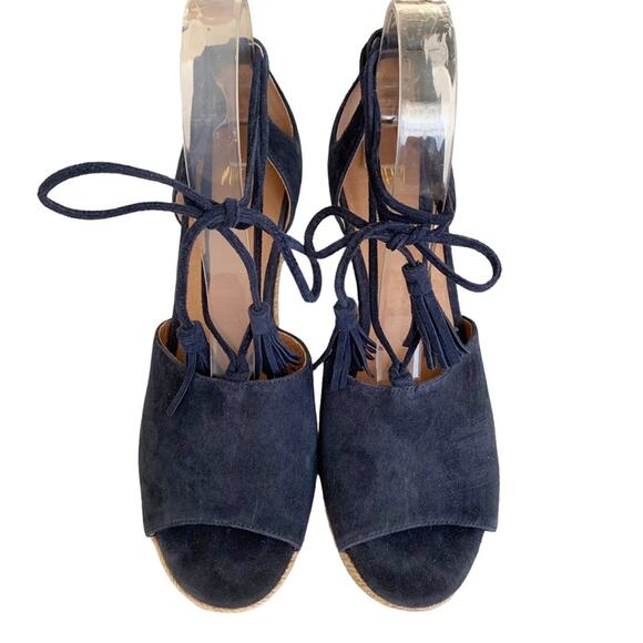 CAbi Isla Navy Suede Aztec Embroidered Espadrille Wedge Heels 7.5 NWOT - Picture 5 of 10